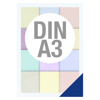 Eine einfache Grafik aus bunten Quadraten mit Angabe der Artikelgröße, die symbolisch für den Artikel „Poster“ steht.